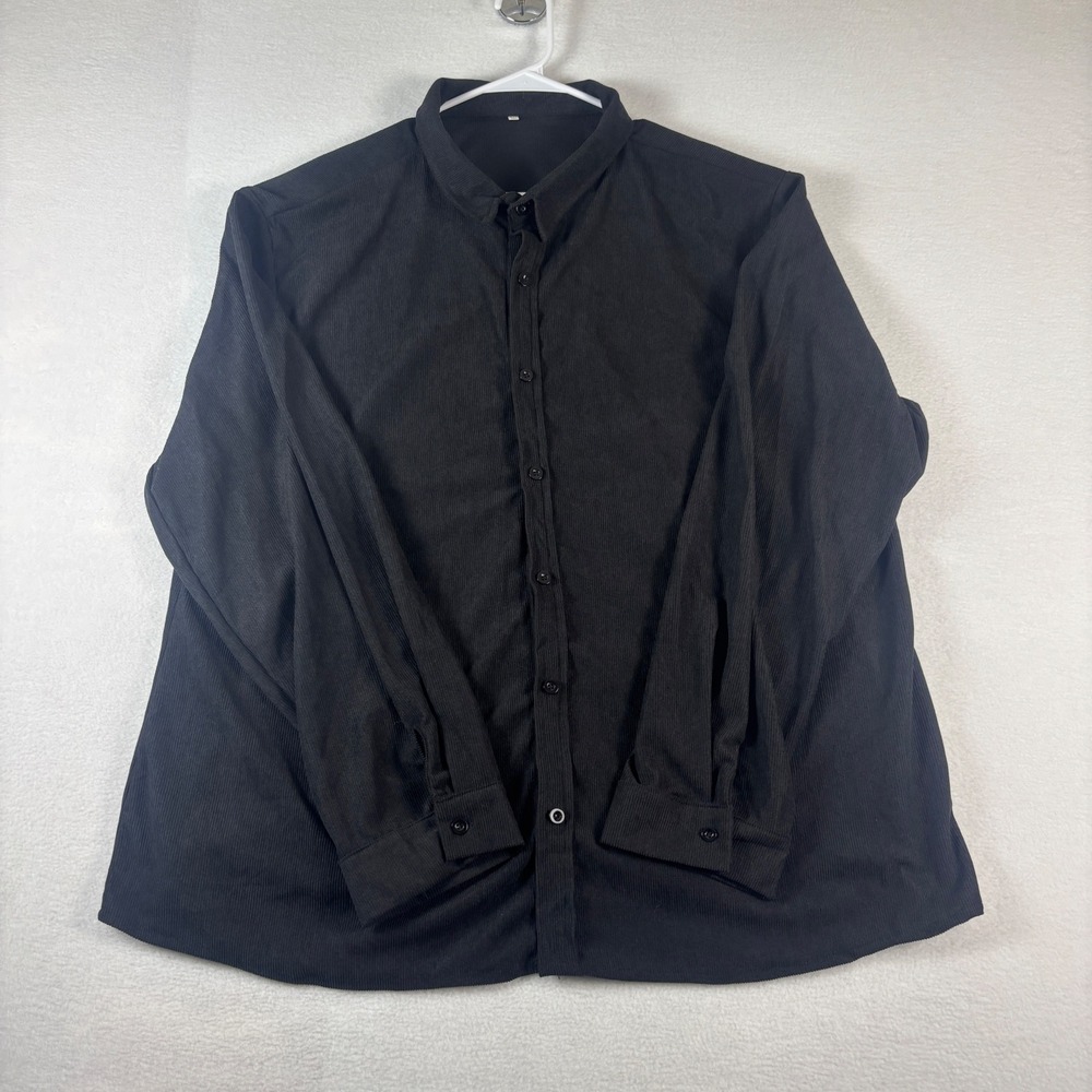 Mens Black Corduroy Long Sleeve Button Down Shirt 4XL Solid Casual Top